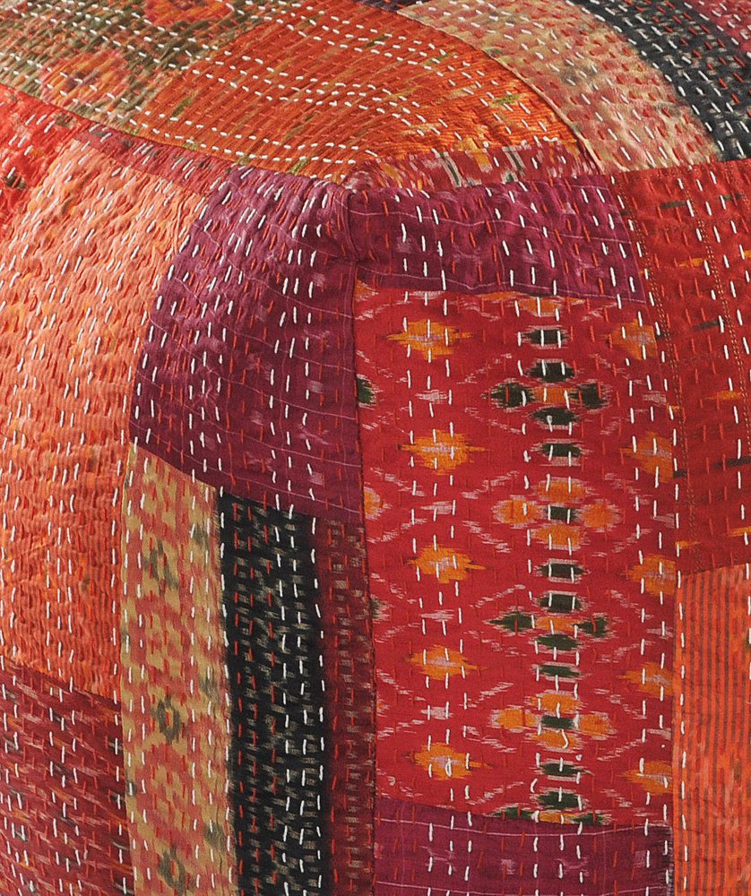 24" Red Patchwork Pouf Ottoman