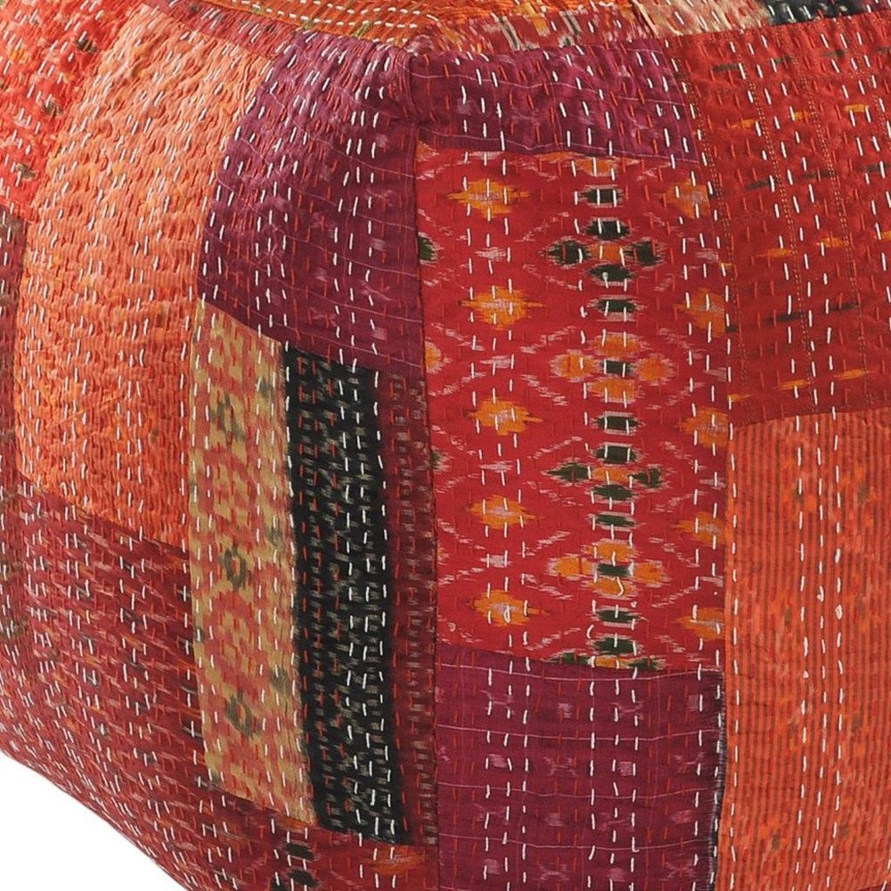 24" Red Patchwork Pouf Ottoman