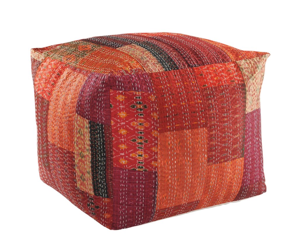 24" Red Patchwork Pouf Ottoman