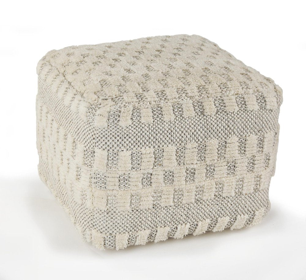 18" Beige Geometric Pouf Ottoman