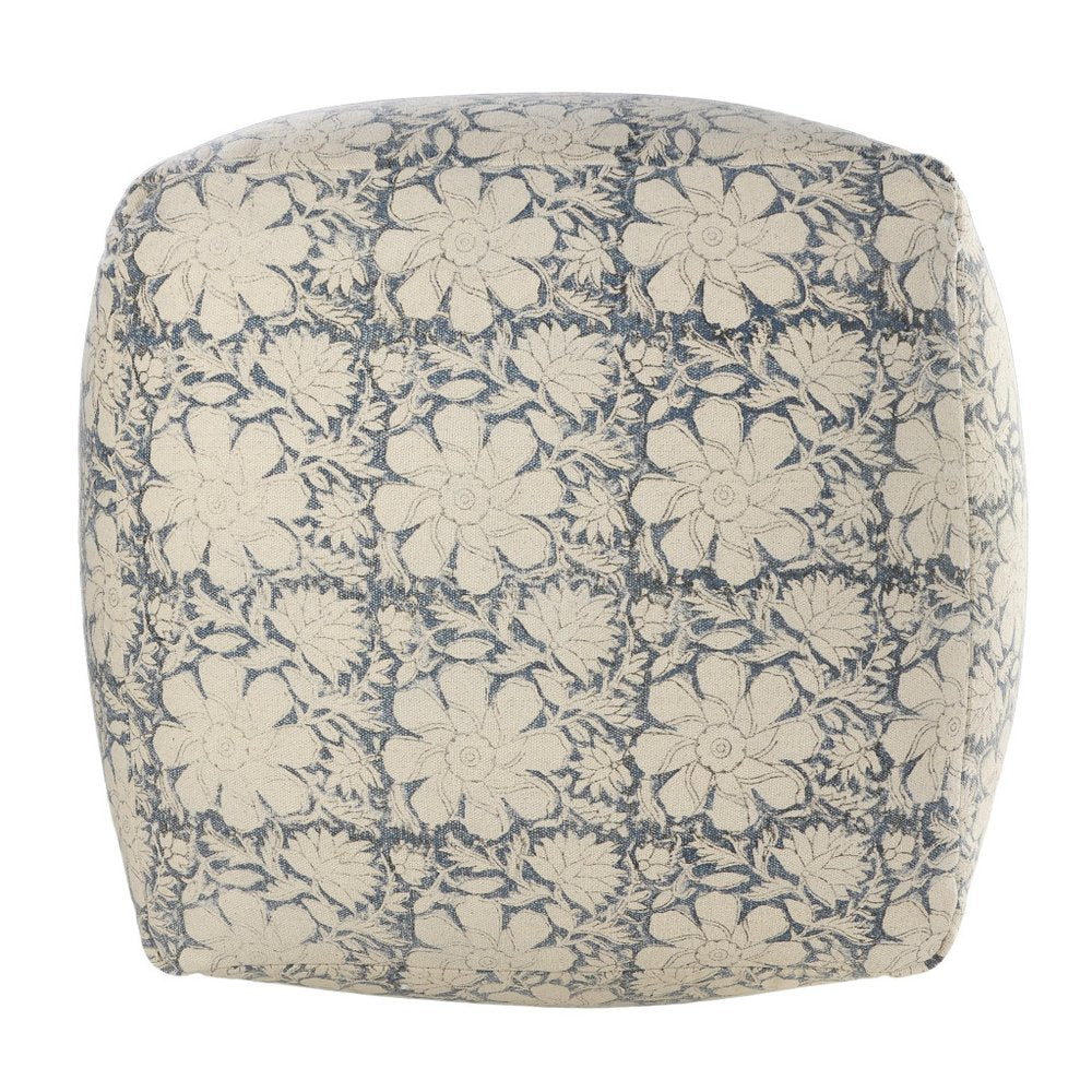 20" Beige Cotton Abstract Pouf Ottoman