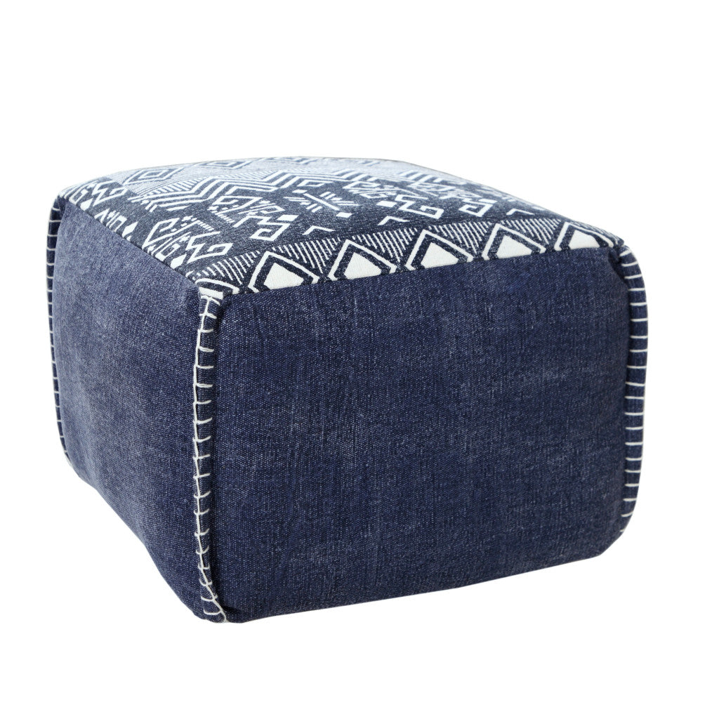 18" Blue 100% Cotton Ottoman