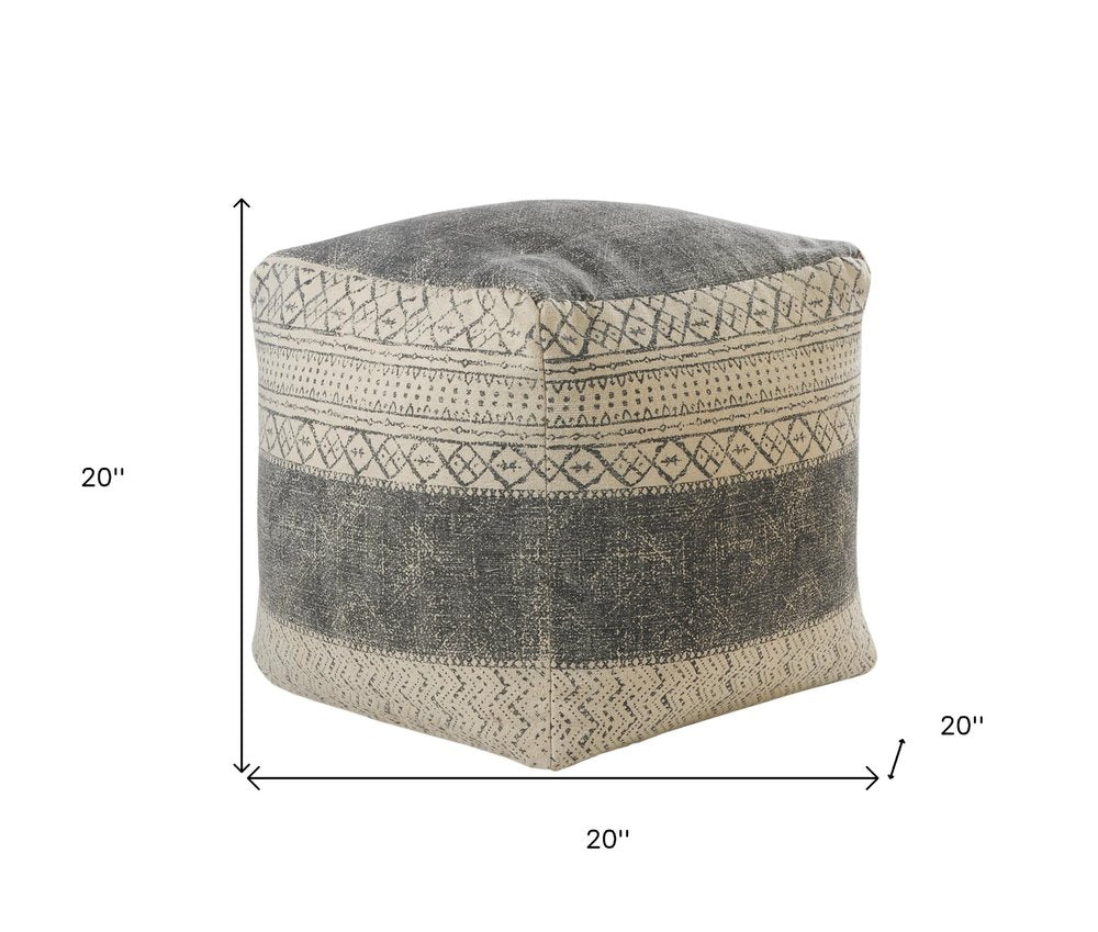 20" Cream Cotton Tribal Pouf Ottoman