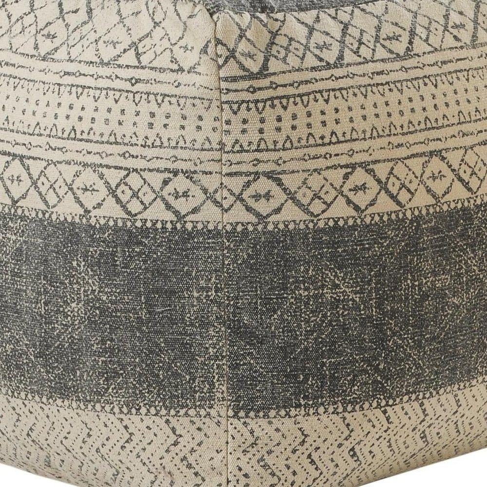 20" Cream Cotton Tribal Pouf Ottoman