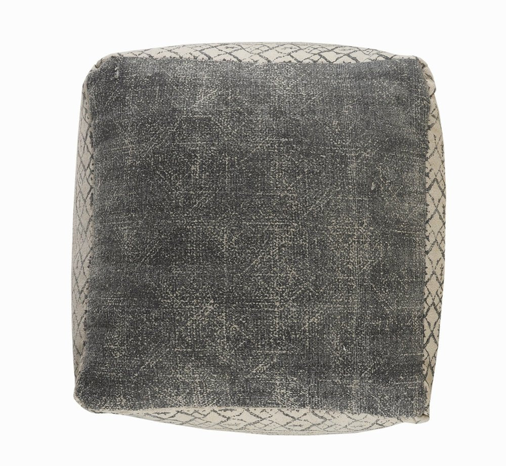 20" Cream Cotton Tribal Pouf Ottoman