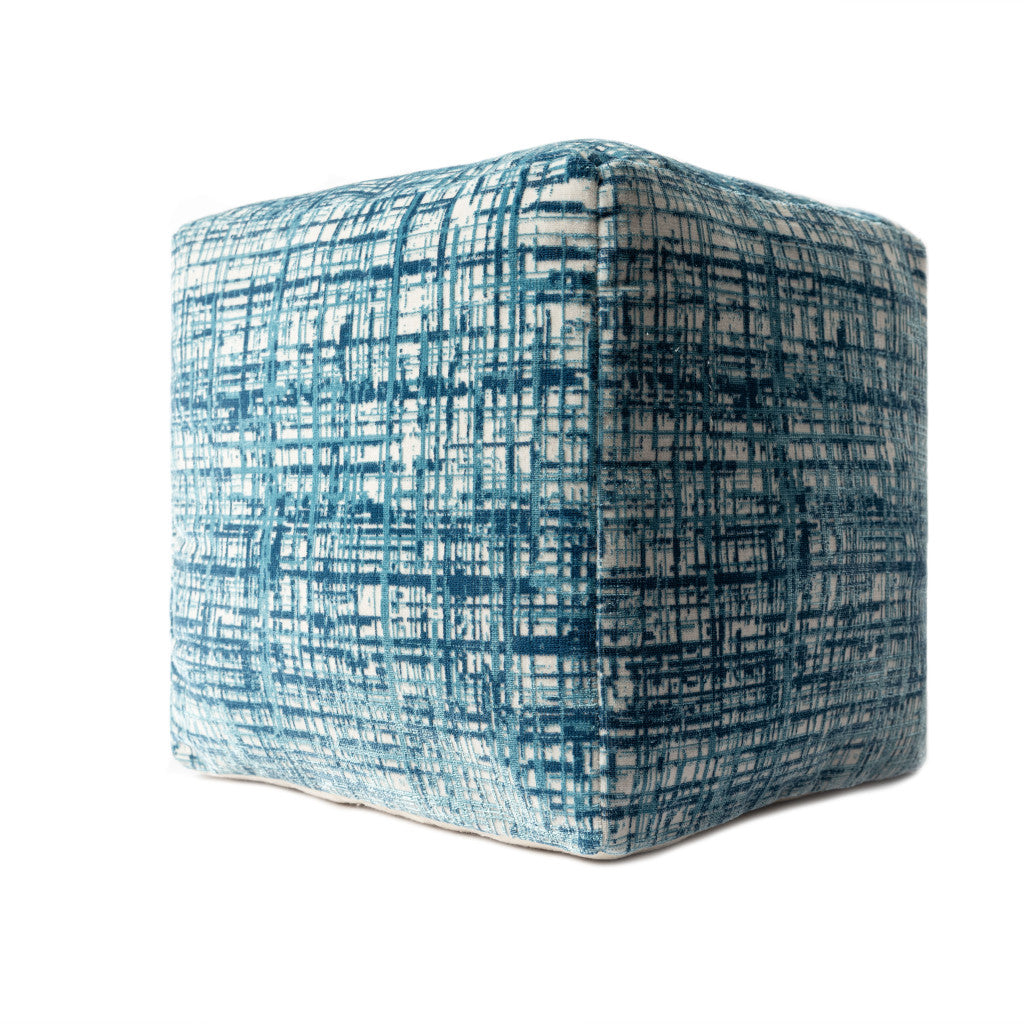 18" Blue Polyester Blend Ottoman