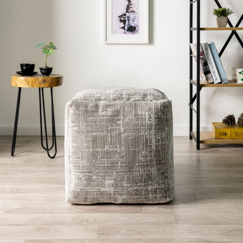 18" Gray Geometric Pouf Ottoman