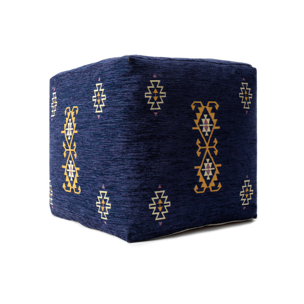 18" Blue Polyester Blend Ottoman