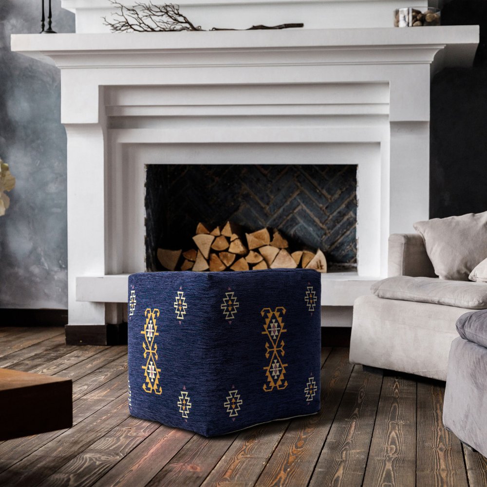 18" Blue Medallion Pouf Ottoman