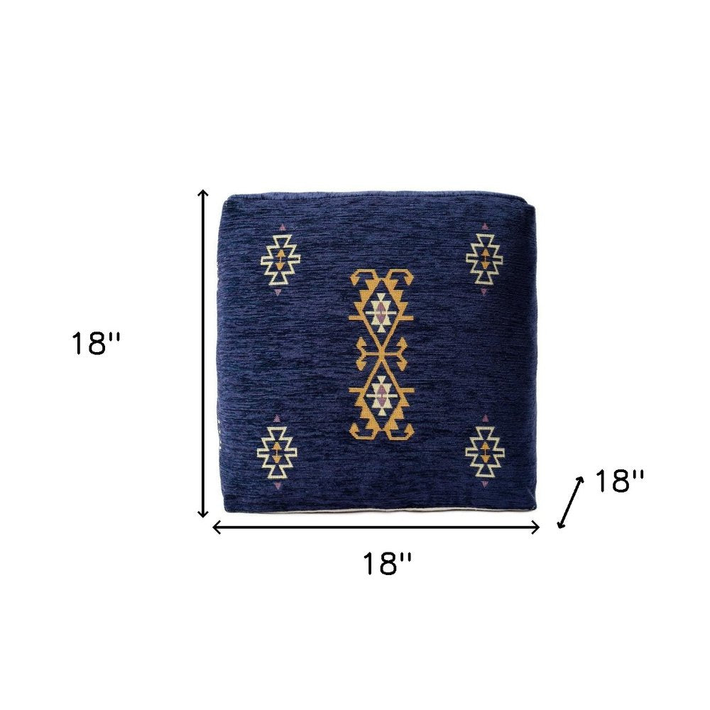 18" Blue Medallion Pouf Ottoman