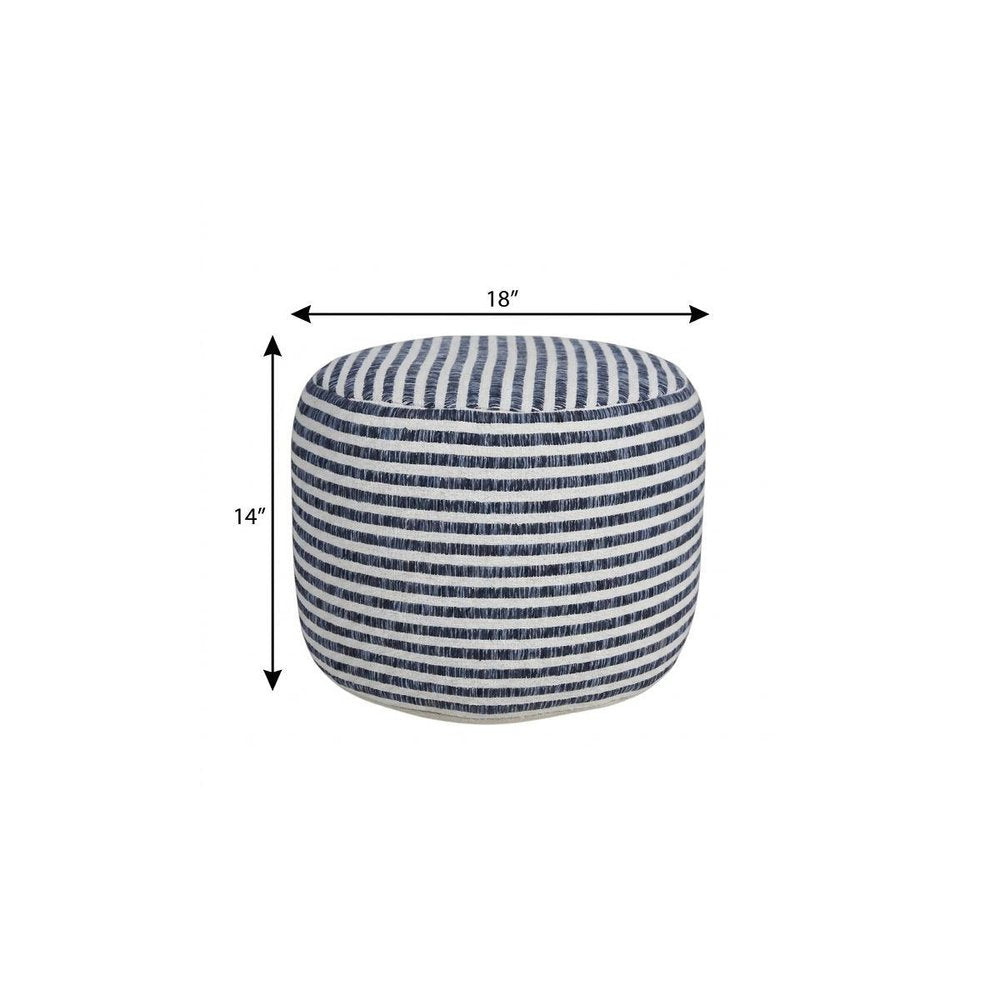 18" Blue and White Cotton Striped Cylinder Pouf Ottoman