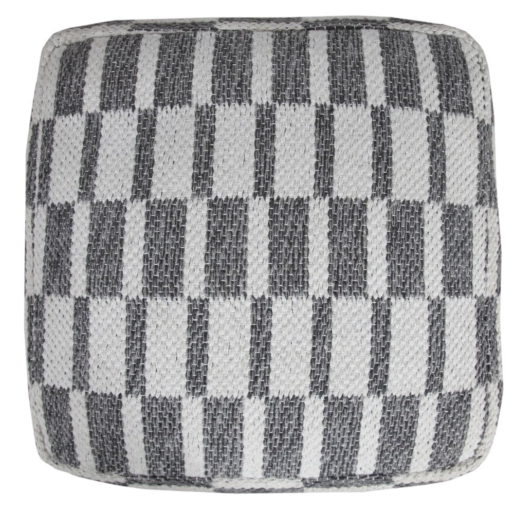 18" Gray Cotton Geometric Pouf Ottoman