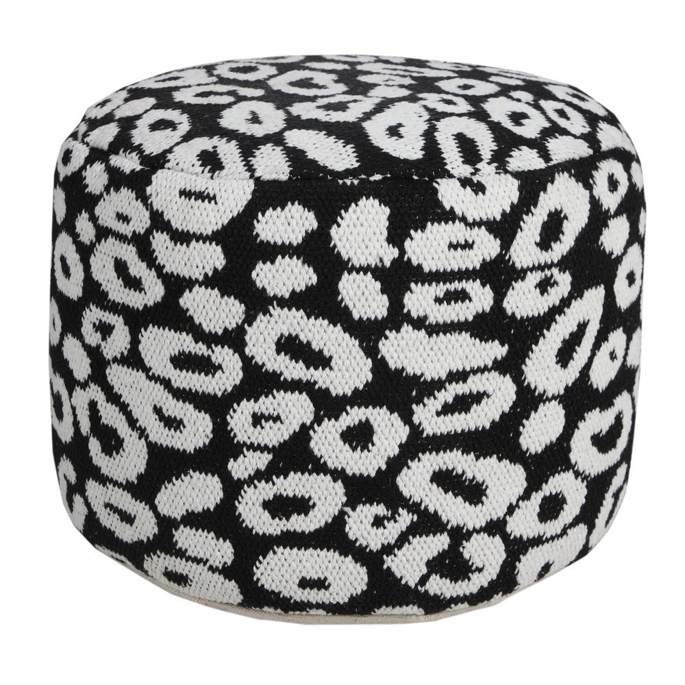 18" Black Cylinder Abstract Pouf Ottoman