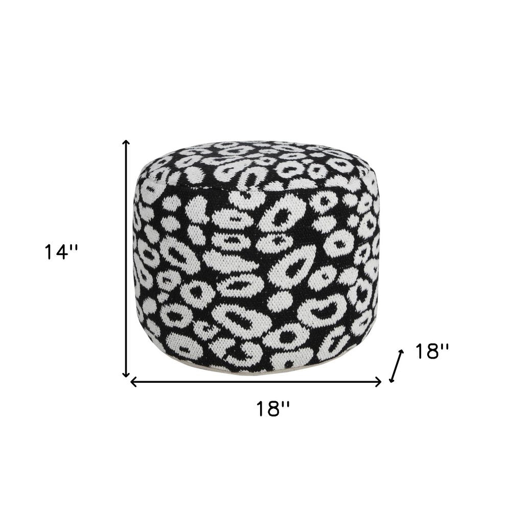 18" Black Cylinder Abstract Pouf Ottoman