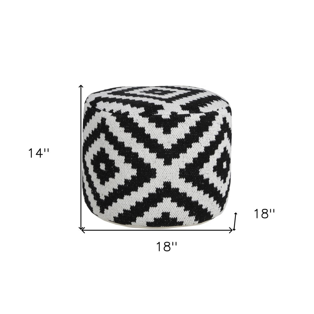 18" Black Geometric Cylinder Pouf Ottoman