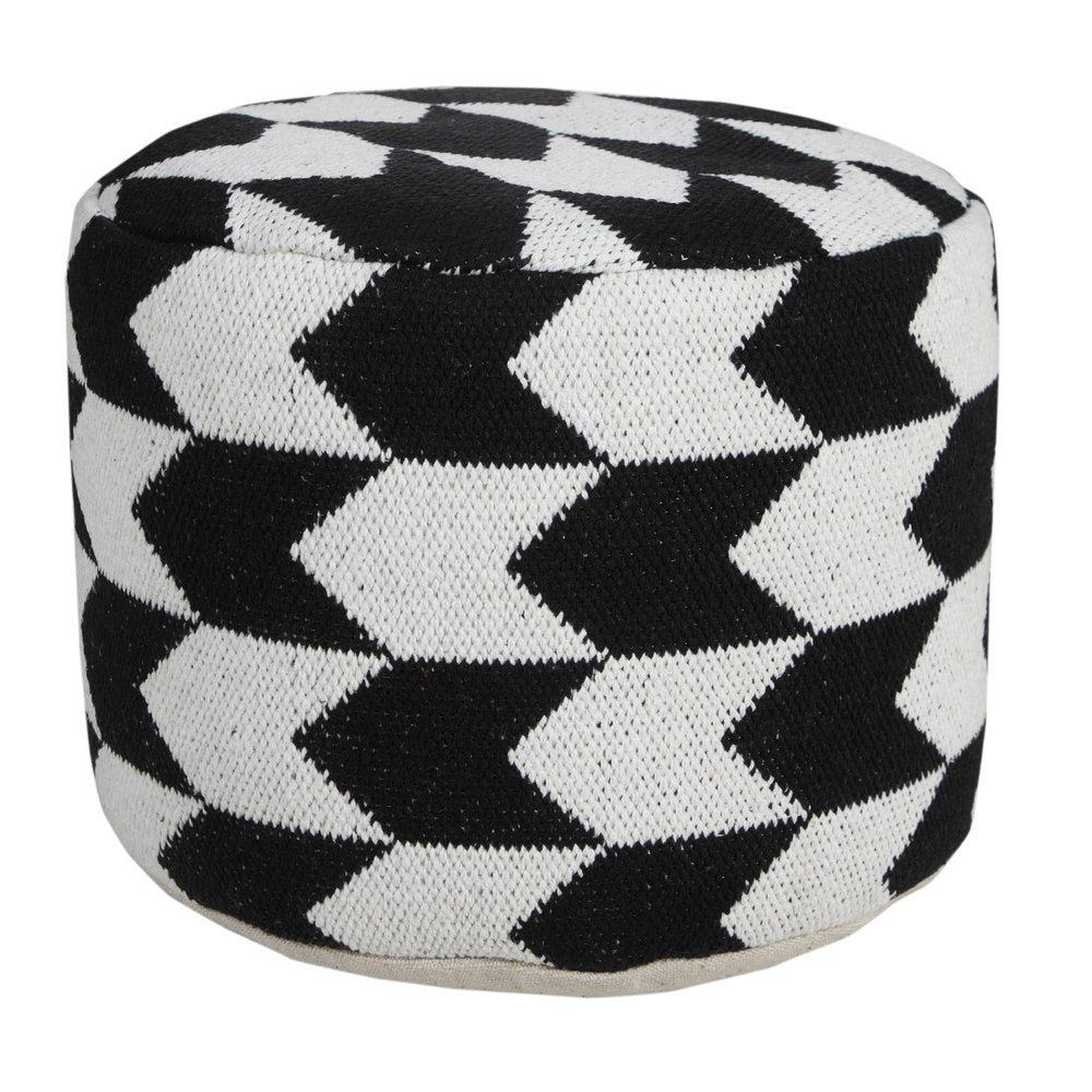 18" Black Cylinder Chevron Pouf Ottoman