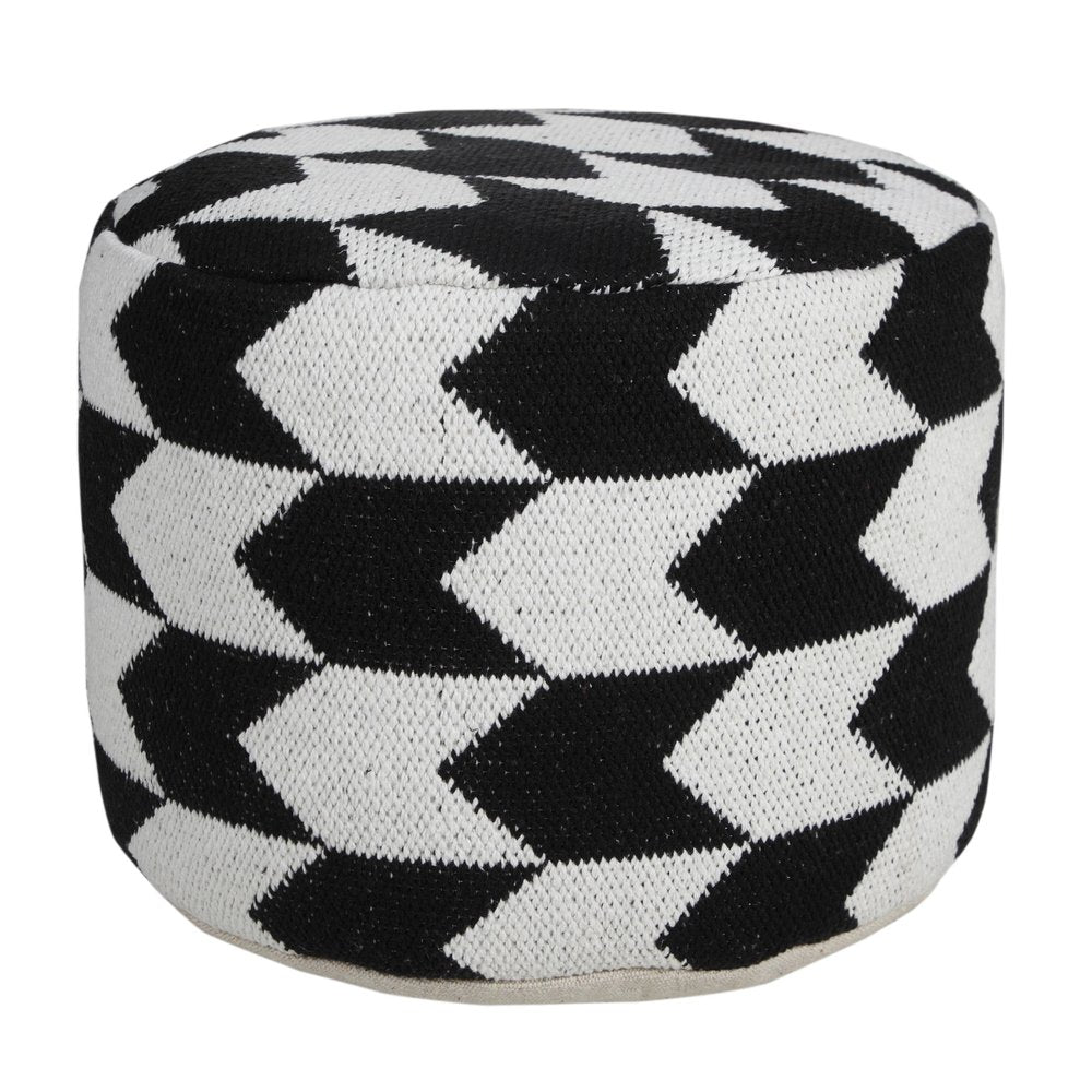 18" Black Cylinder Chevron Pouf Ottoman