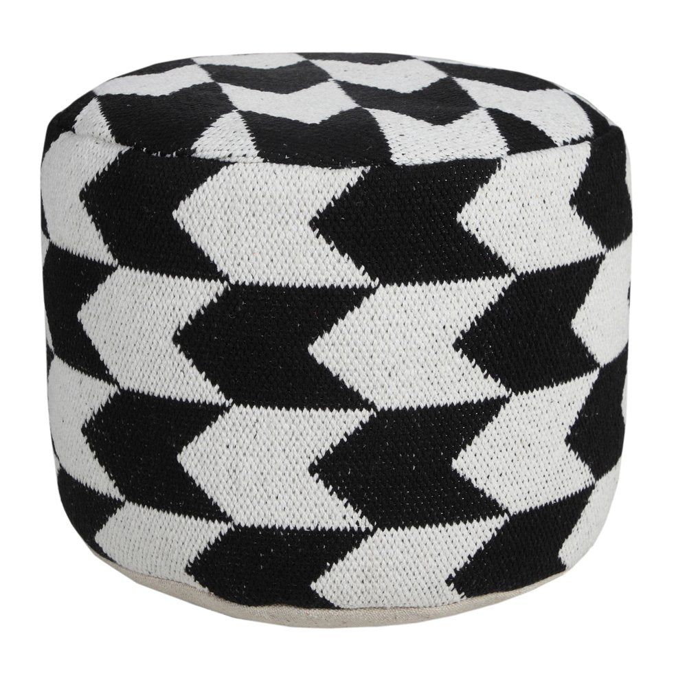 18" Black Cylinder Chevron Pouf Ottoman