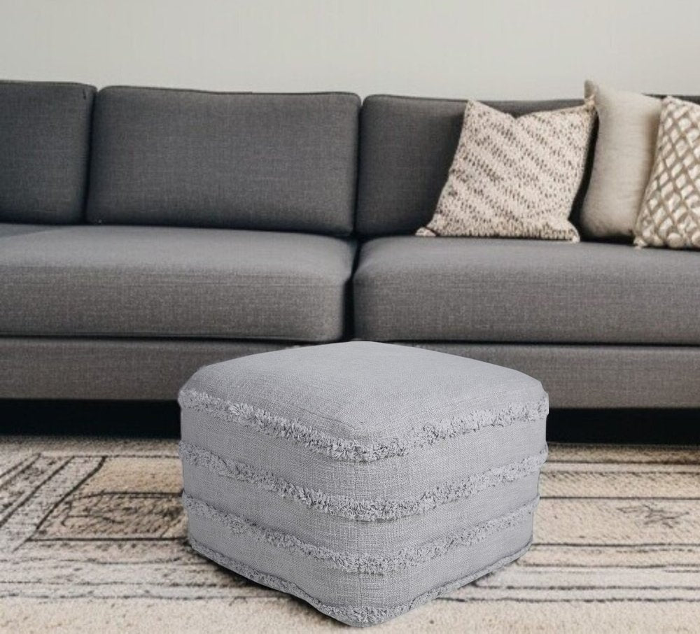 18" Gray Cotton Striped Pouf Ottoman