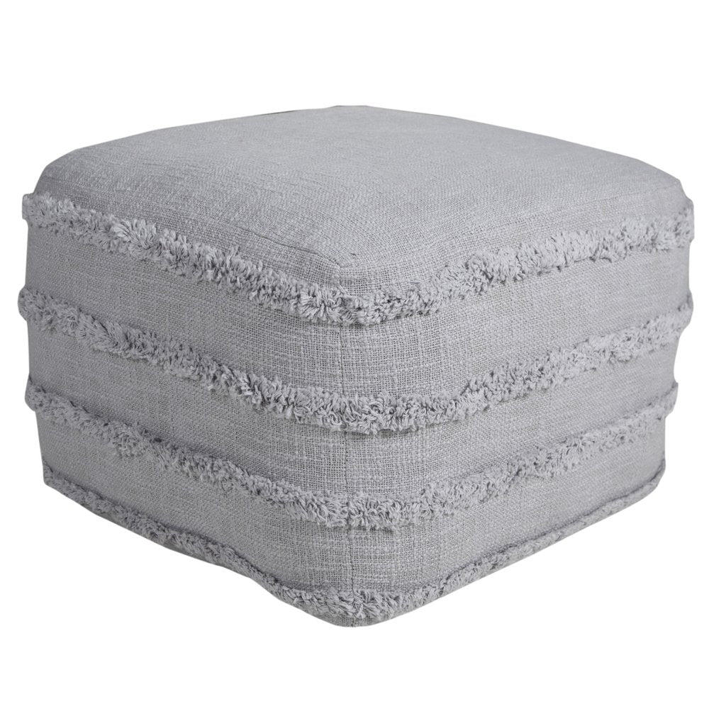 18" Cream Cotton Tufted Striped Cube Pouf Ottoman