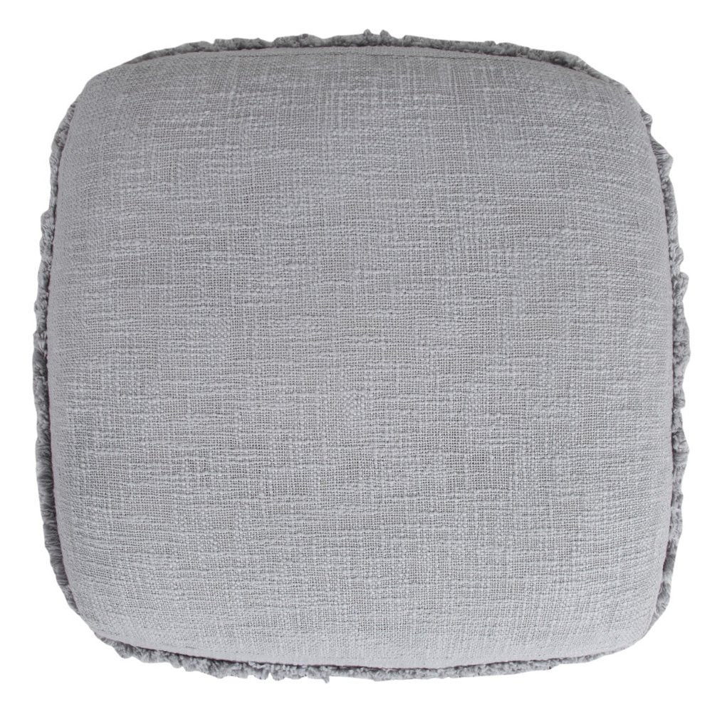 18" Cream Cotton Tufted Striped Cube Pouf Ottoman