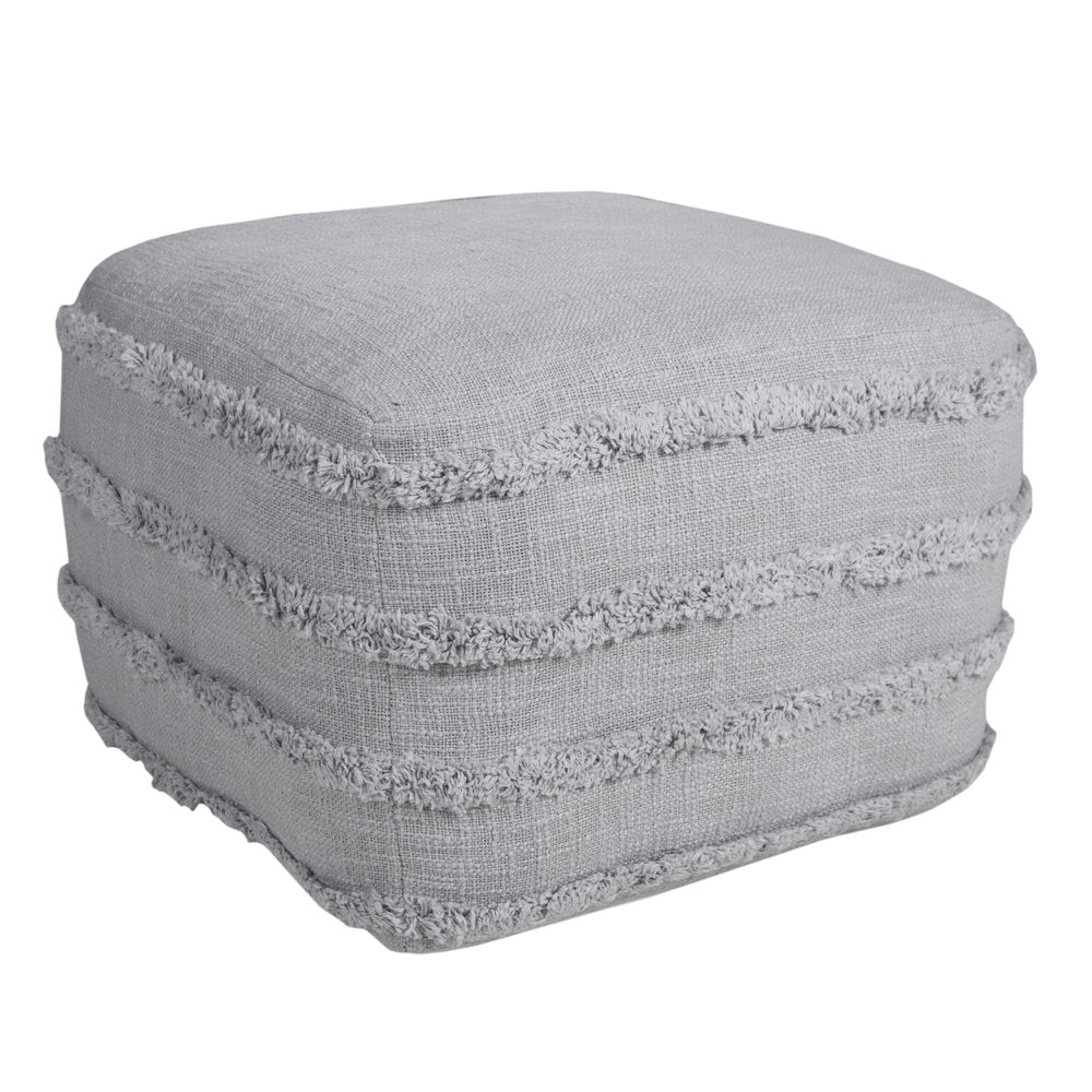 18" Cream Cotton Tufted Striped Cube Pouf Ottoman