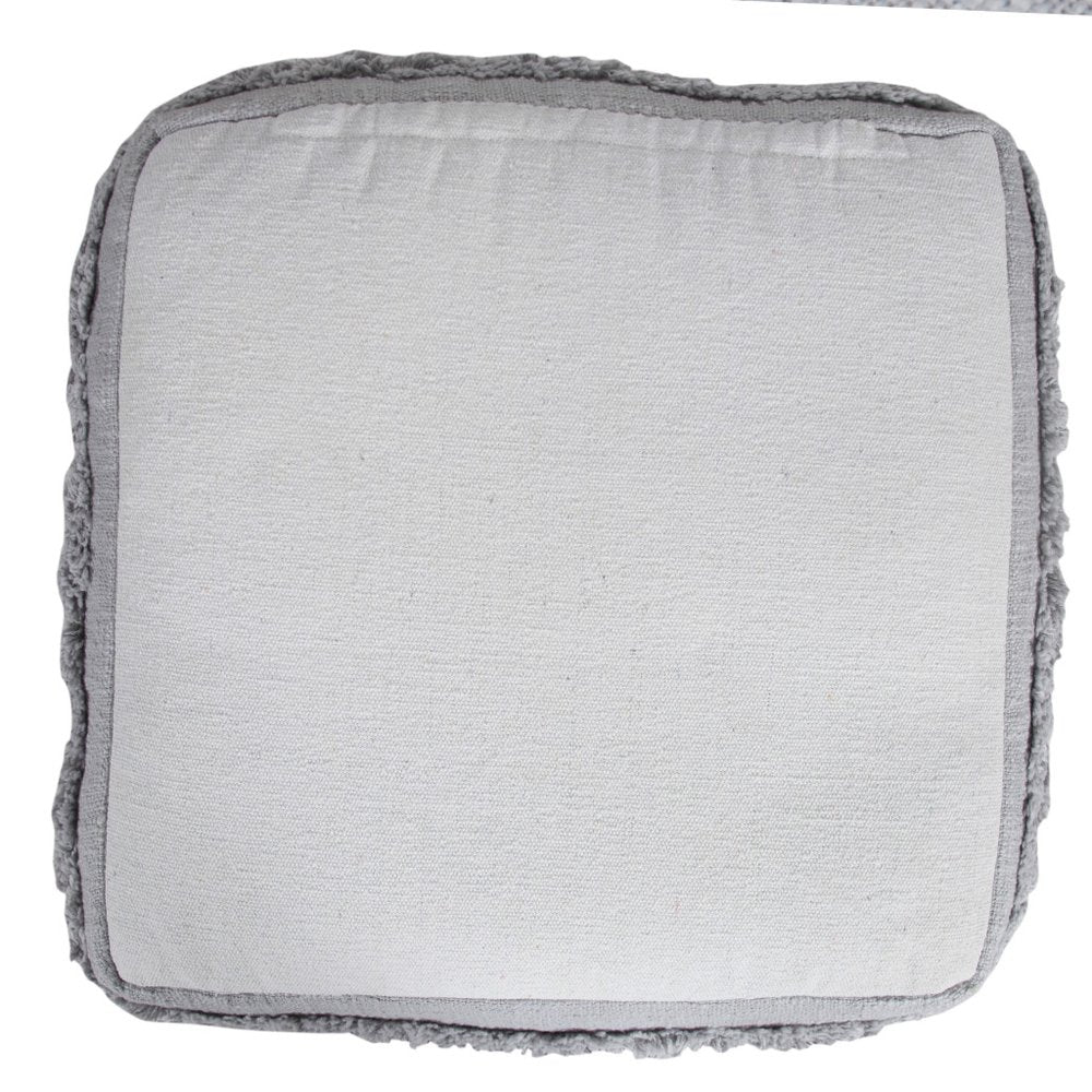 18" Cream Cotton Tufted Striped Cube Pouf Ottoman