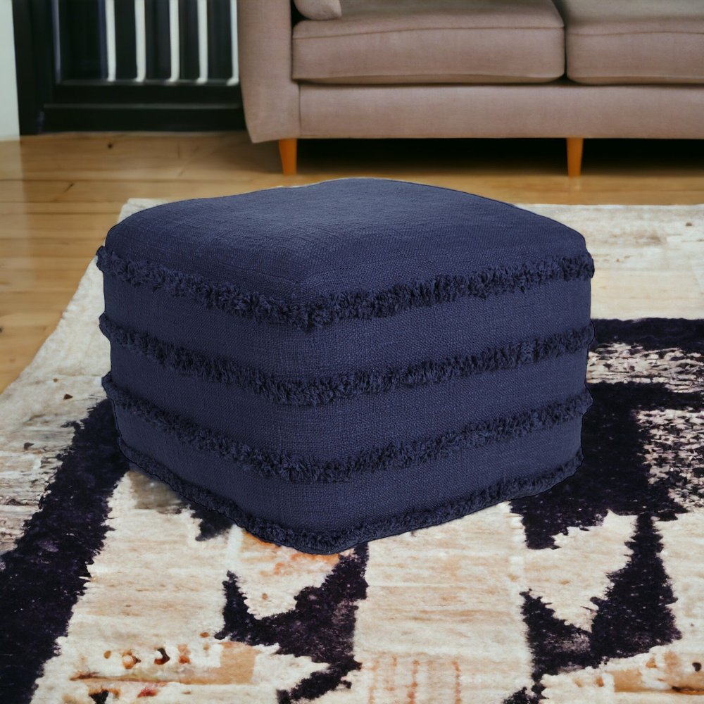 18" Gray Cotton Striped Pouf Ottoman