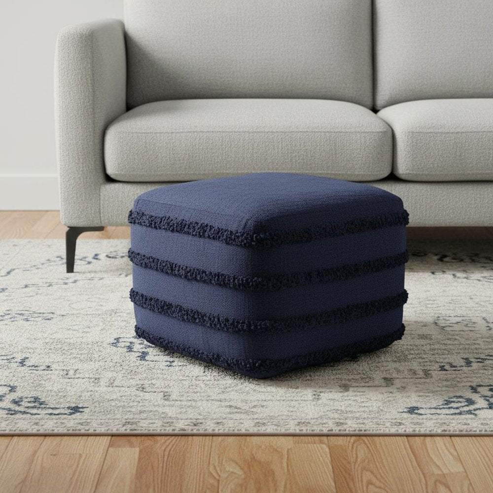 18" Gray Cotton Striped Pouf Ottoman