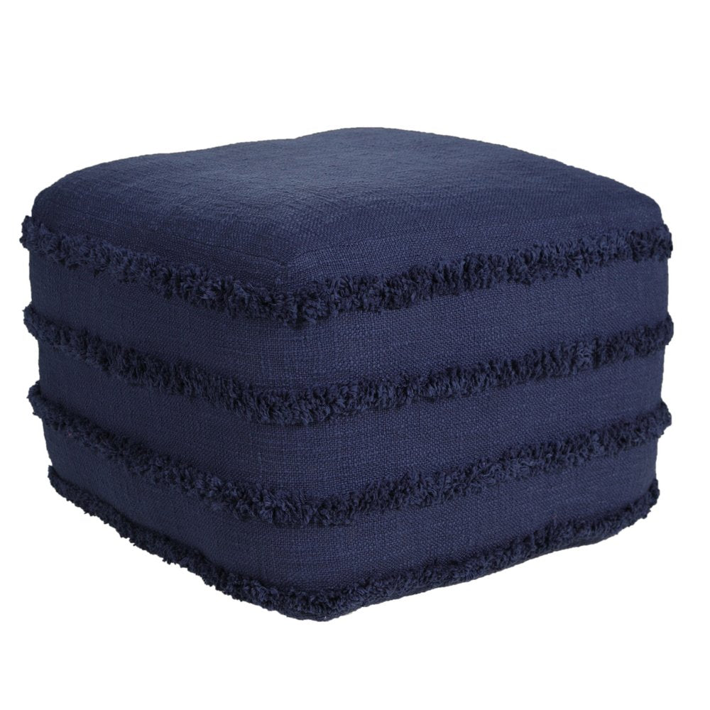 18" Cream Cotton Tufted Striped Cube Pouf Ottoman