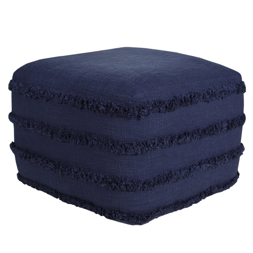 18" Cream Cotton Tufted Striped Cube Pouf Ottoman