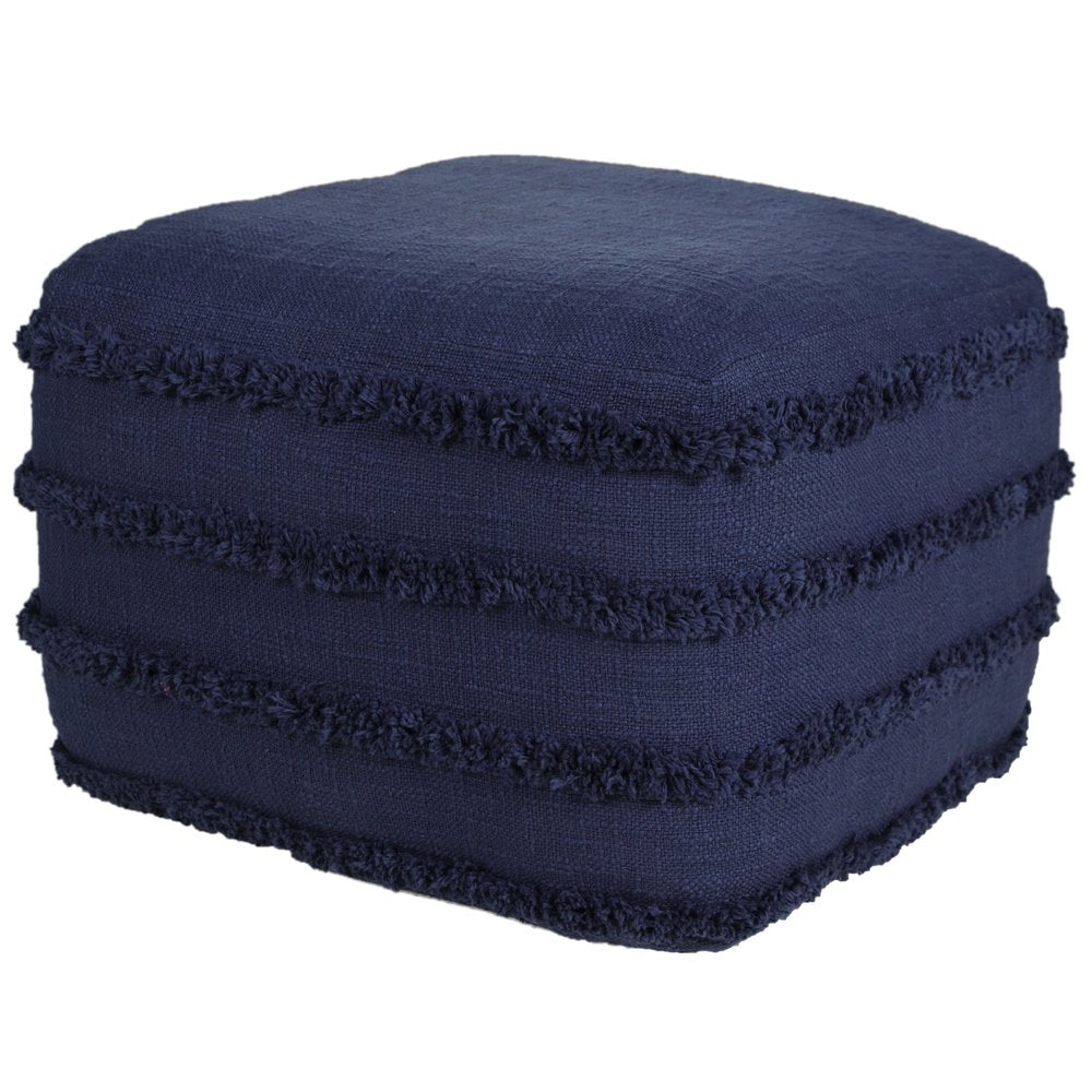 18" Gray Cotton Striped Pouf Ottoman