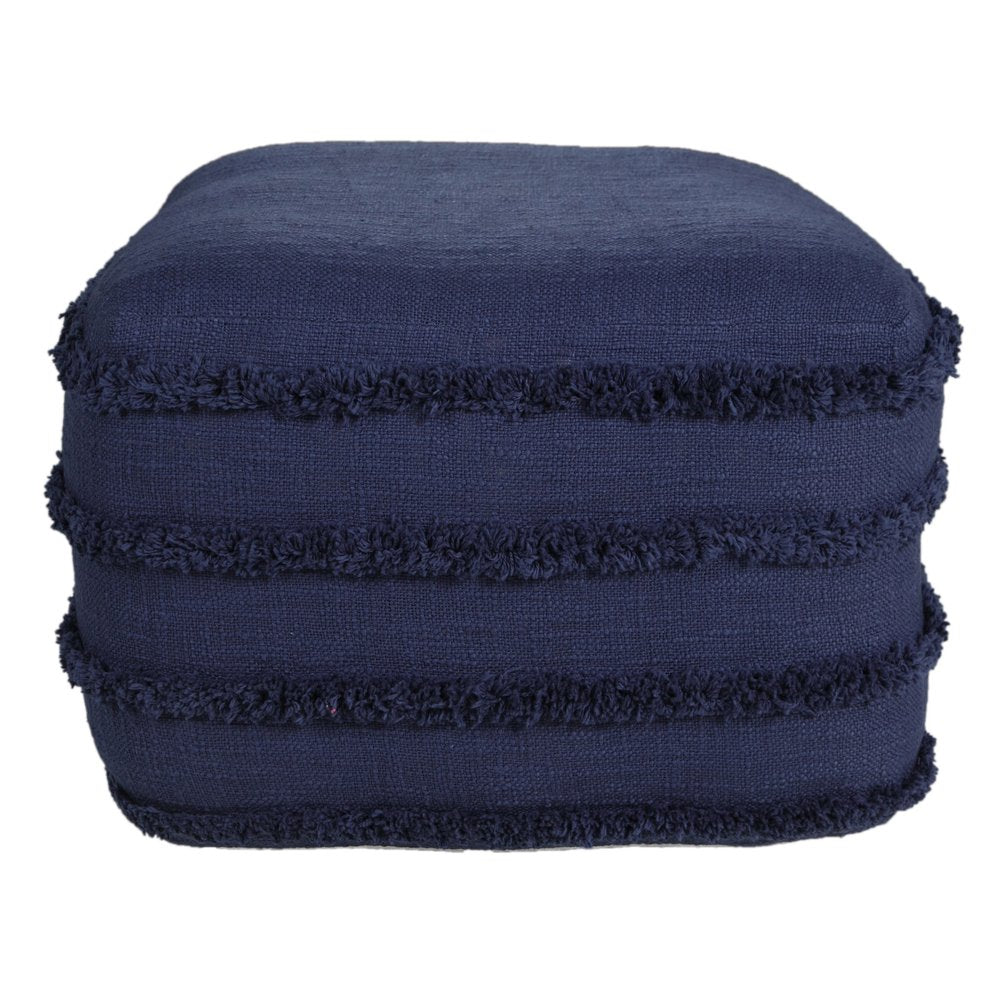 18" Gray Cotton Striped Pouf Ottoman