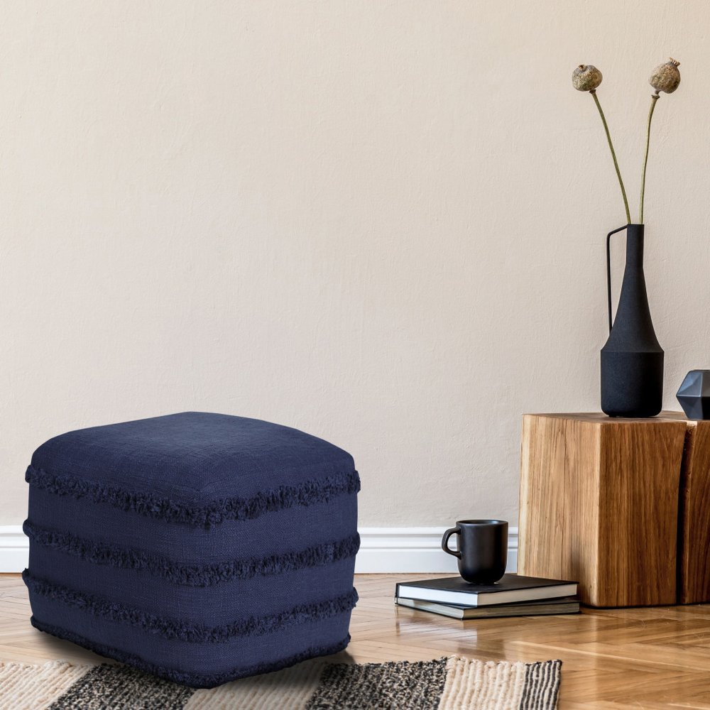 18" Gray Cotton Striped Pouf Ottoman
