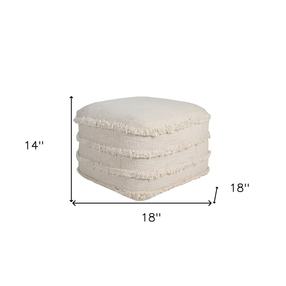 18" Gray Cotton Striped Pouf Ottoman