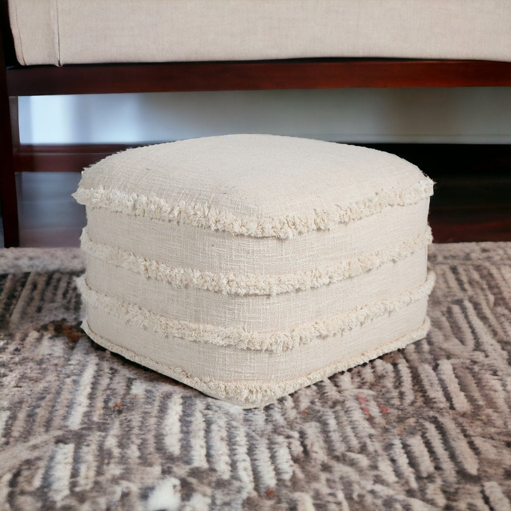 18" Gray Cotton Striped Pouf Ottoman