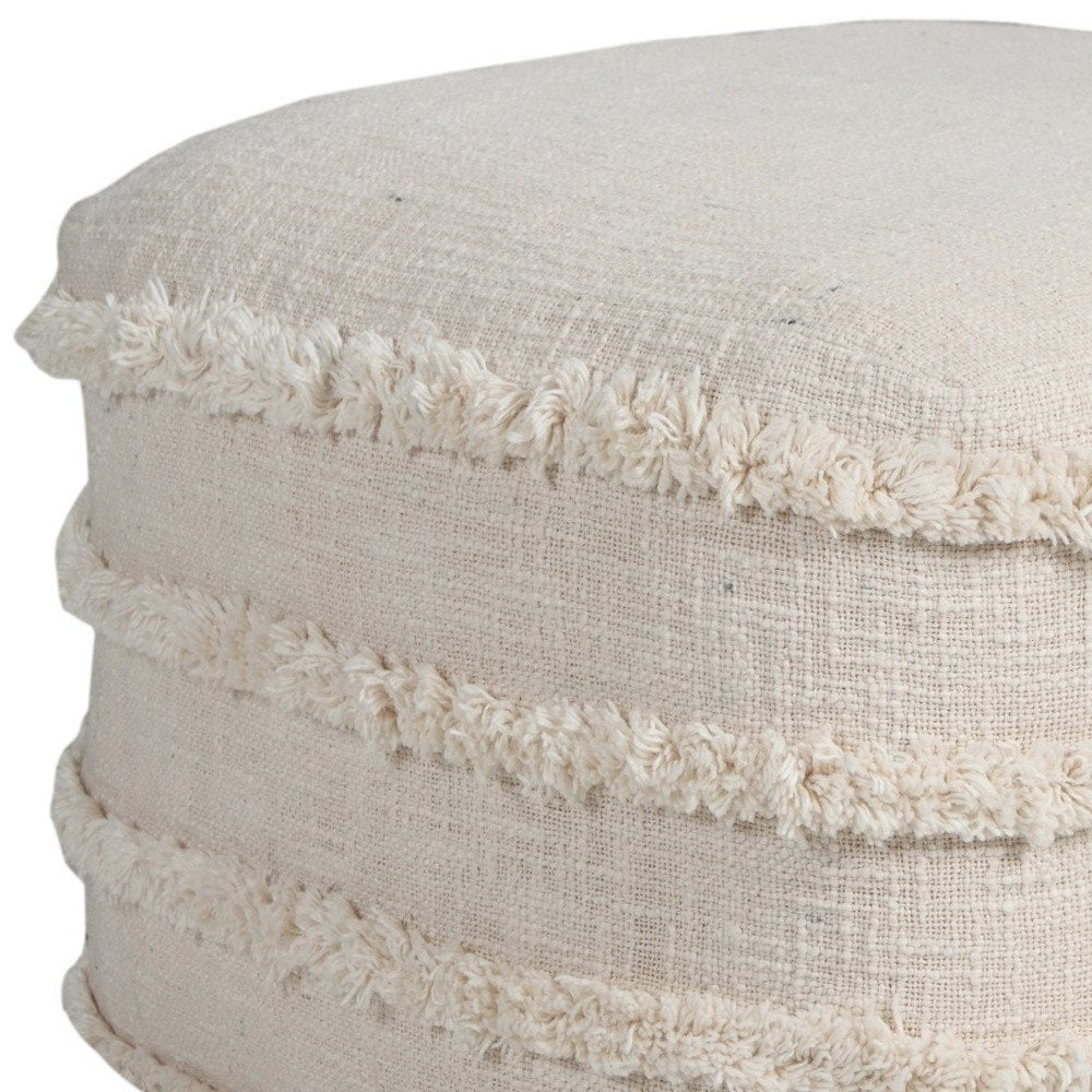 18" Gray Cotton Striped Pouf Ottoman