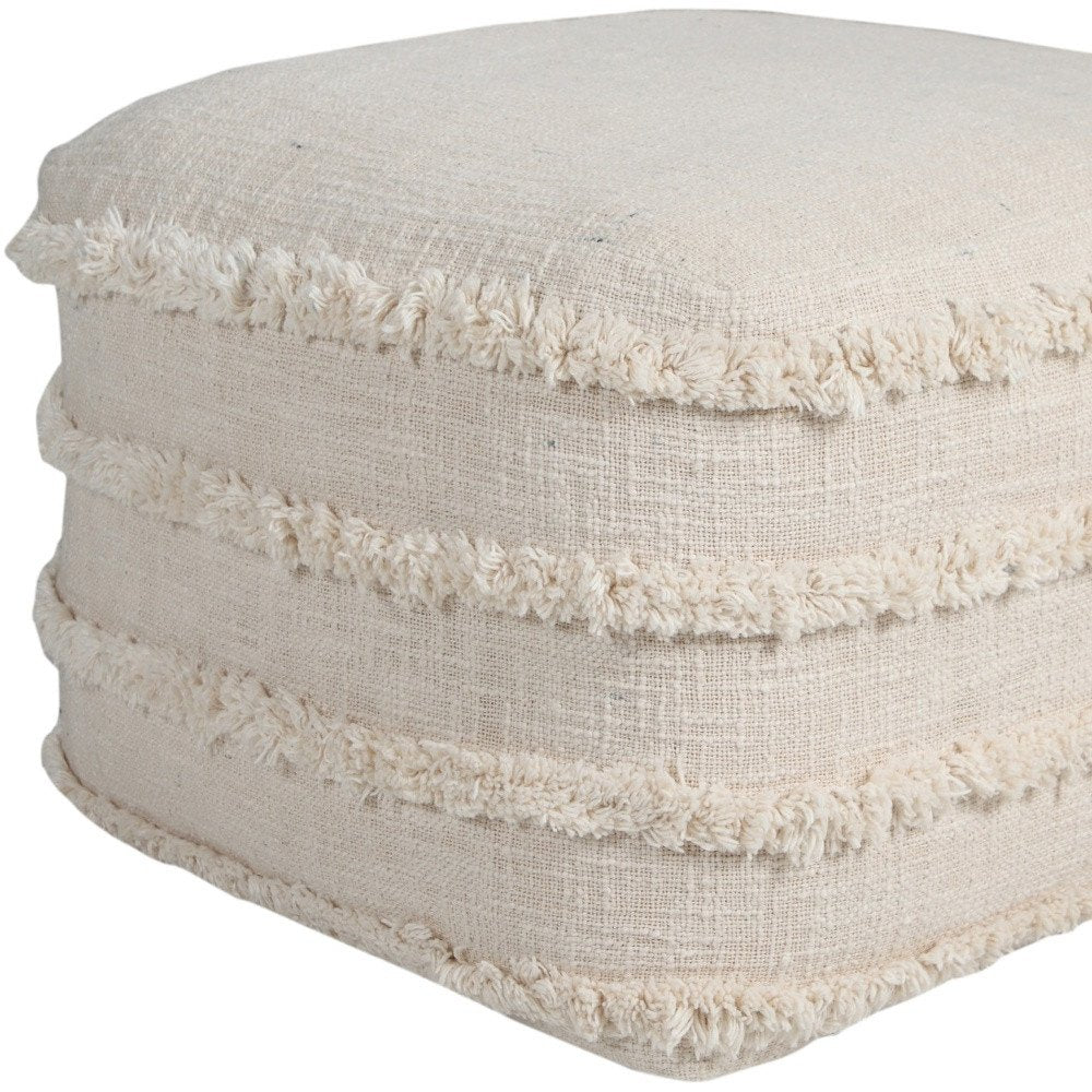 18" Gray Cotton Striped Pouf Ottoman