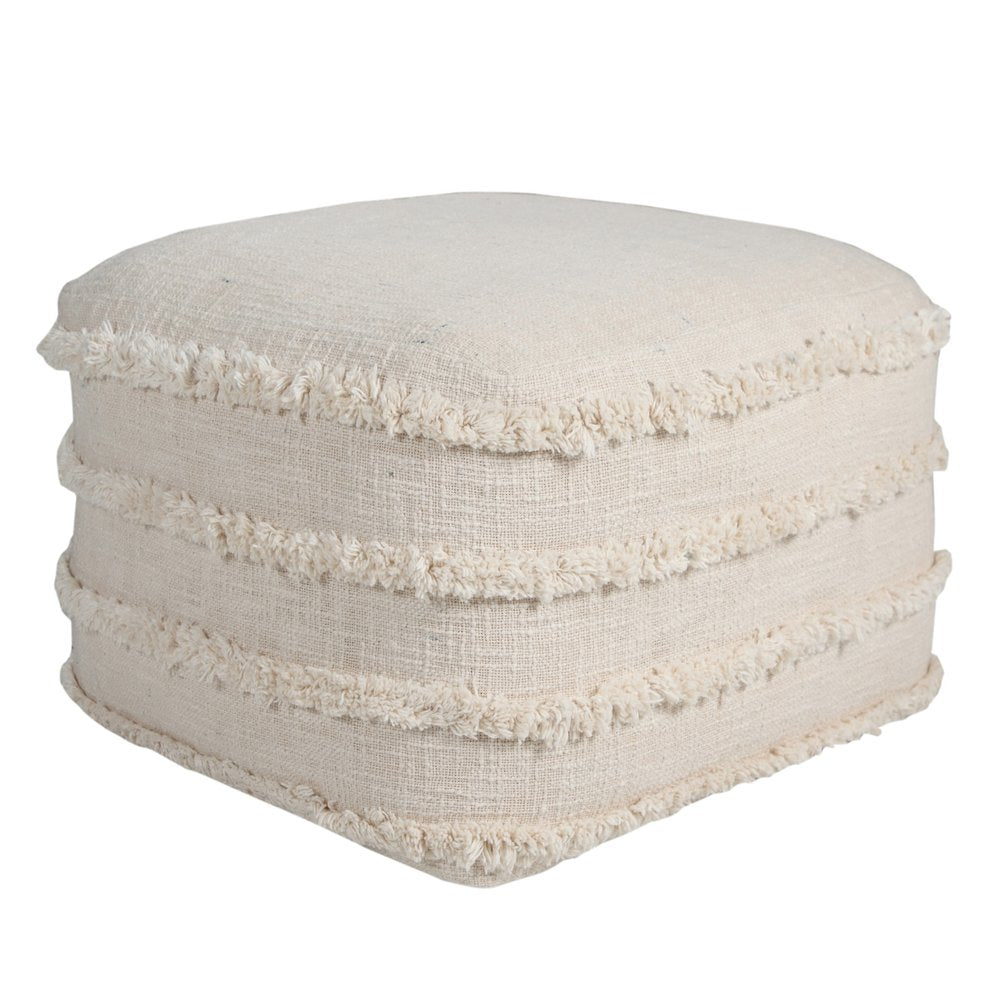 18" Gray Cotton Striped Pouf Ottoman