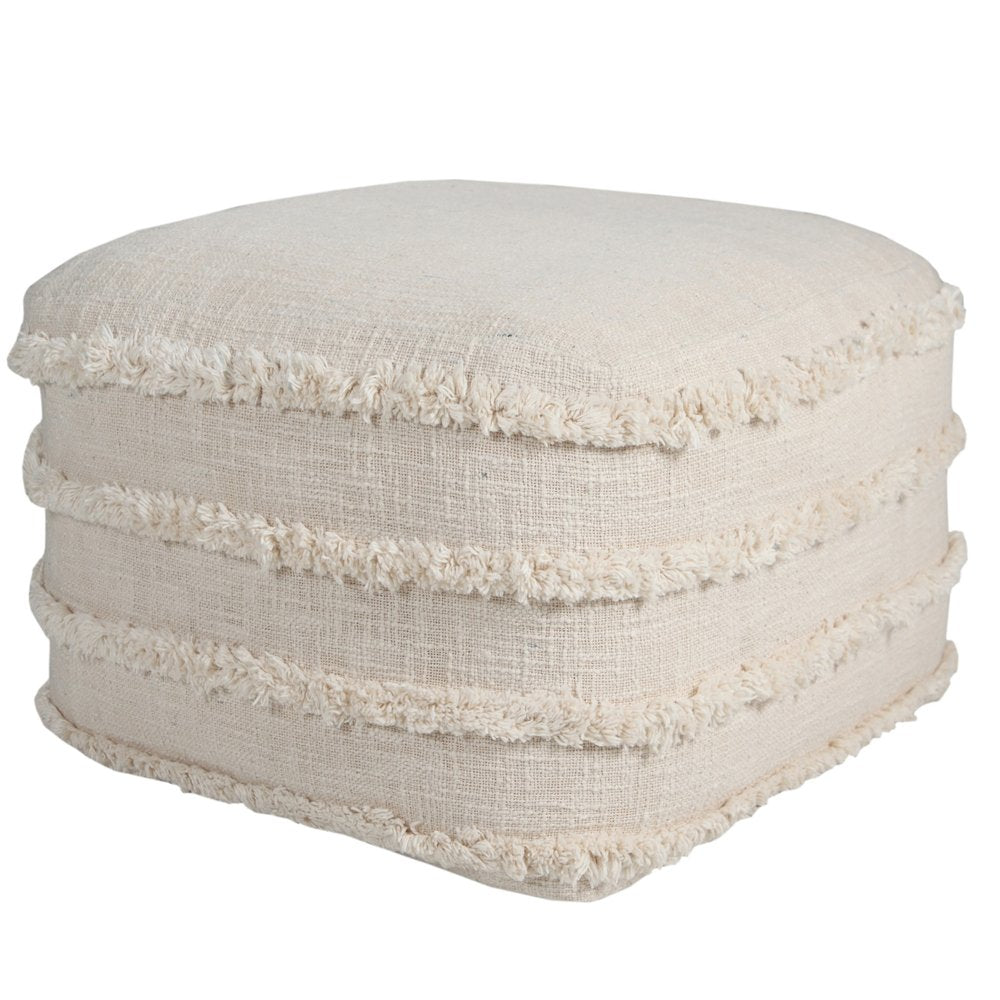 18" Gray Cotton Striped Pouf Ottoman