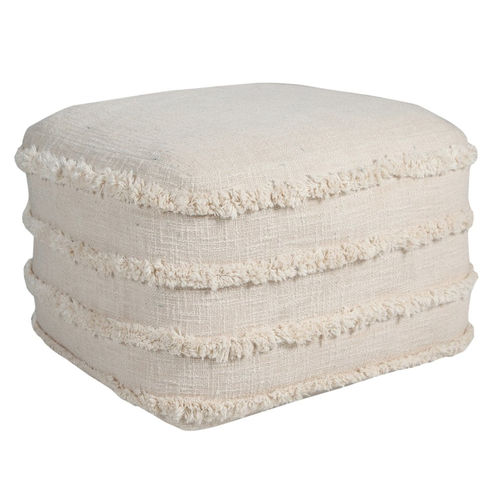 18" Gray Cotton Striped Pouf Ottoman