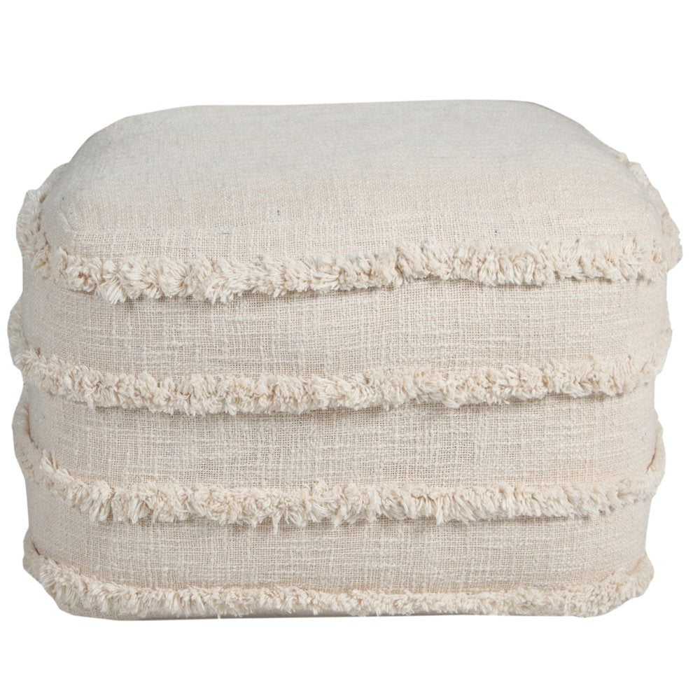 18" Gray Cotton Striped Pouf Ottoman
