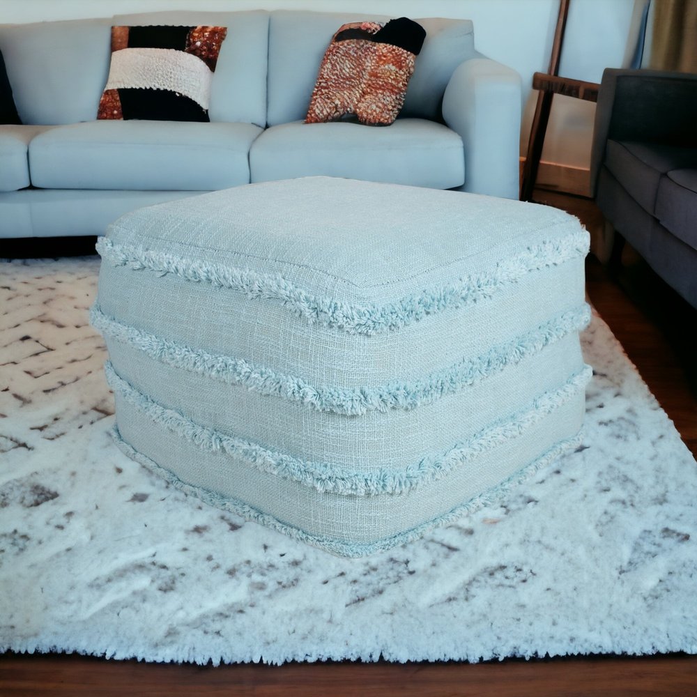 18" Gray Cotton Striped Pouf Ottoman
