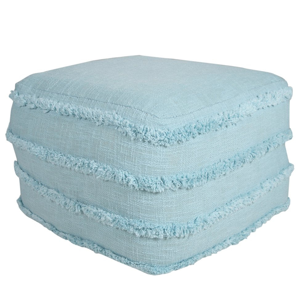18" Gray Cotton Striped Pouf Ottoman