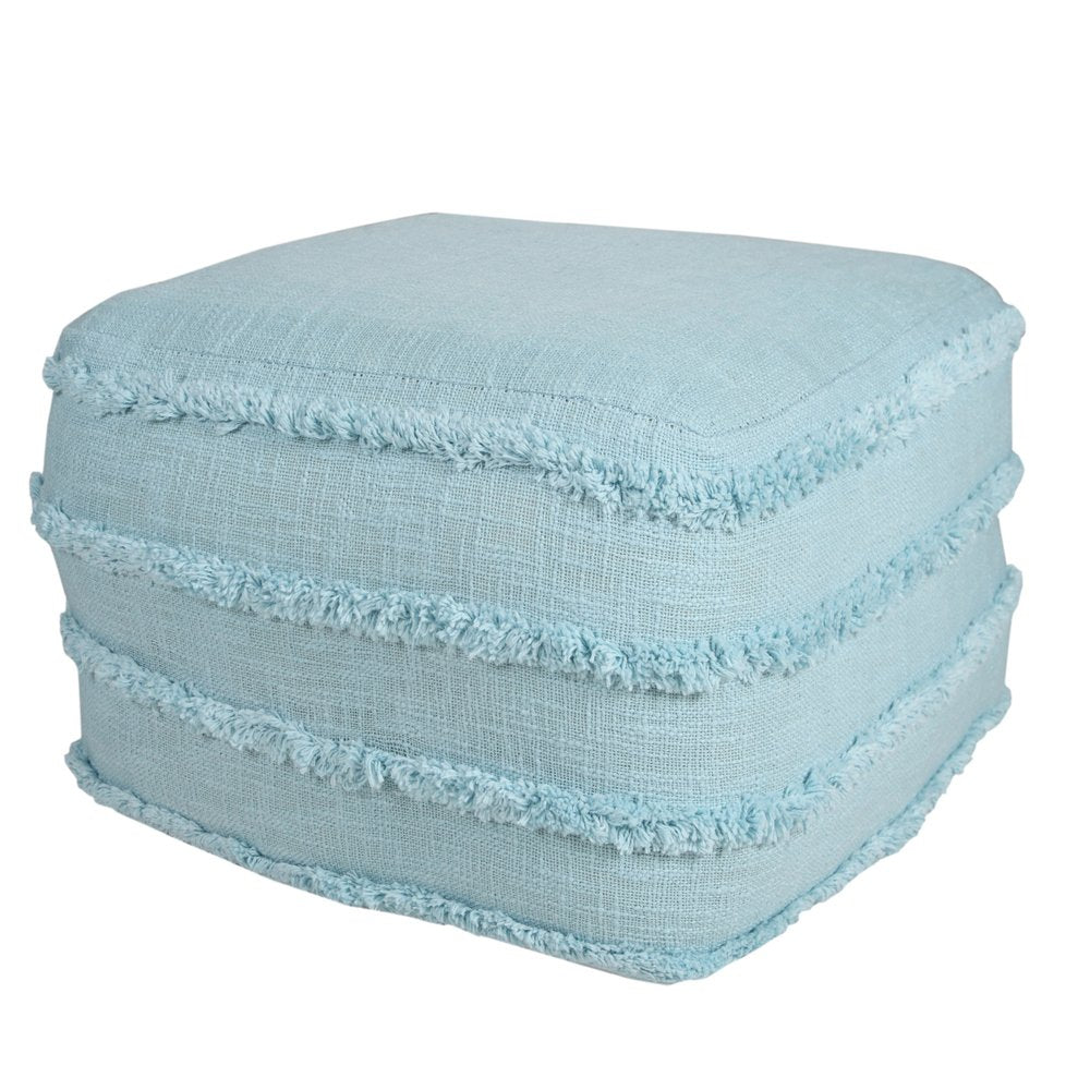 18" Gray Cotton Striped Pouf Ottoman