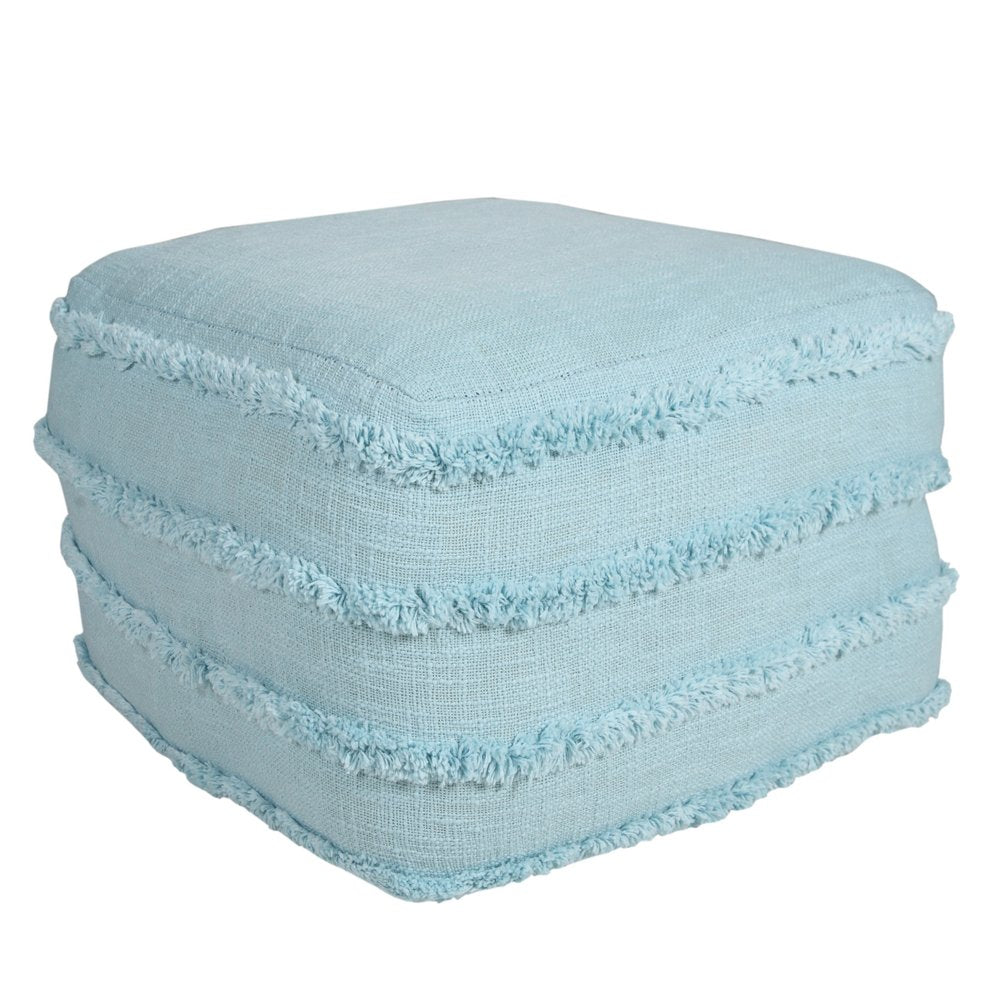 18" Gray Cotton Striped Pouf Ottoman