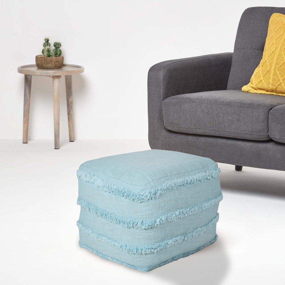 18" Gray Cotton Striped Pouf Ottoman