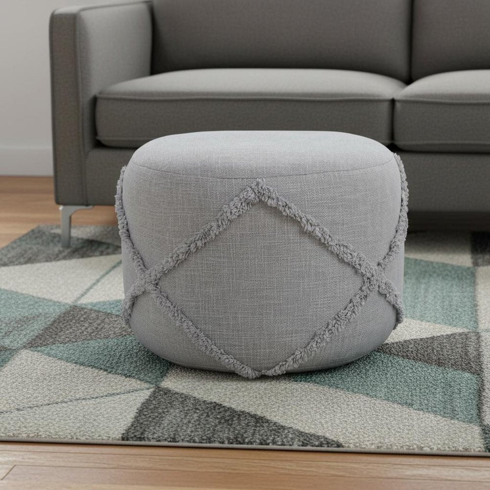 18" Blue Cotton Cylinder Geometric Pouf Ottoman