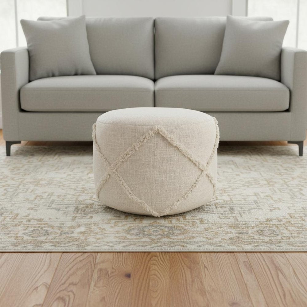 18" Blue Cotton Cylinder Geometric Pouf Ottoman
