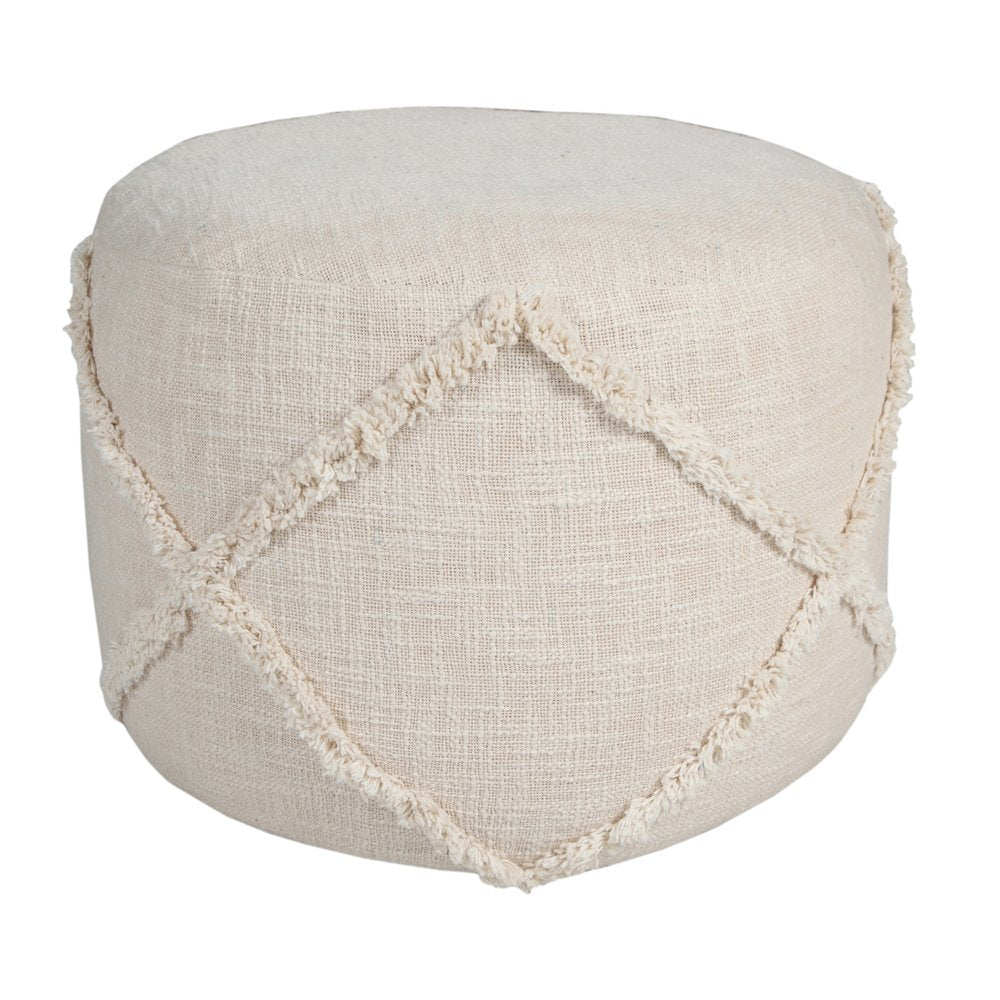 18" Gray Cotton Cylinder Geometric Pouf Ottoman